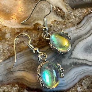 3153 Iridescent Opalescent Silver Hook Earrings